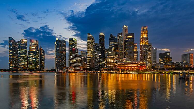 Singapore, February 02, 2024: Panorama of Singapore skyline at night.