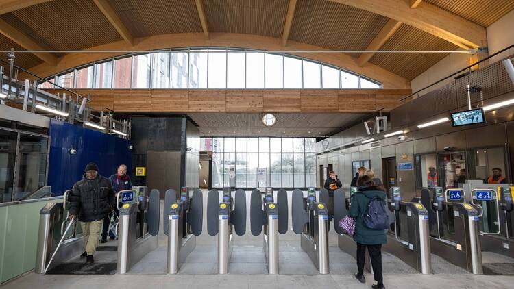 New Collindale station entrance with timber roof and windows 