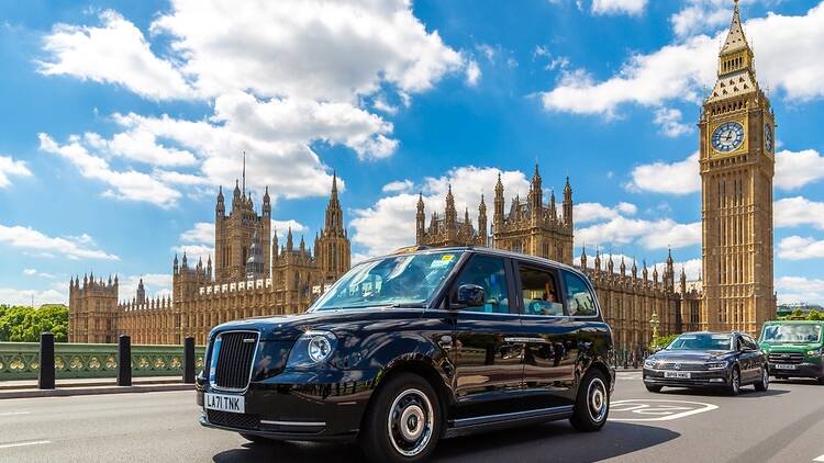 London black cab or taxi with Big Ben in the background