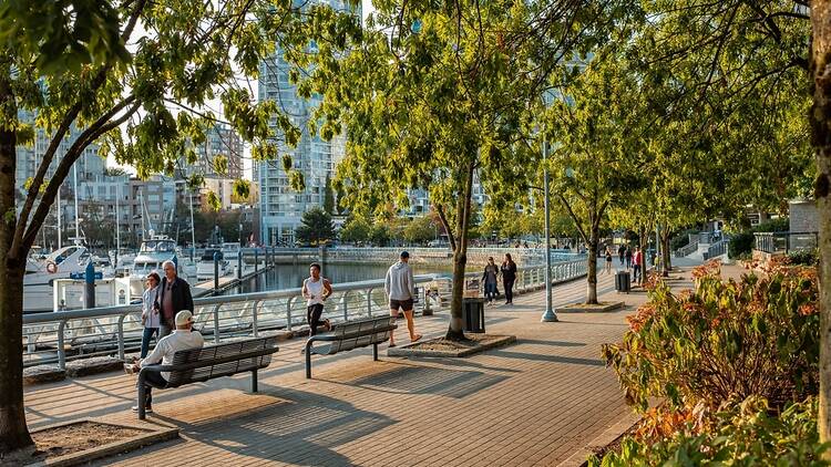 People hanging out on the Vancouver waterfront