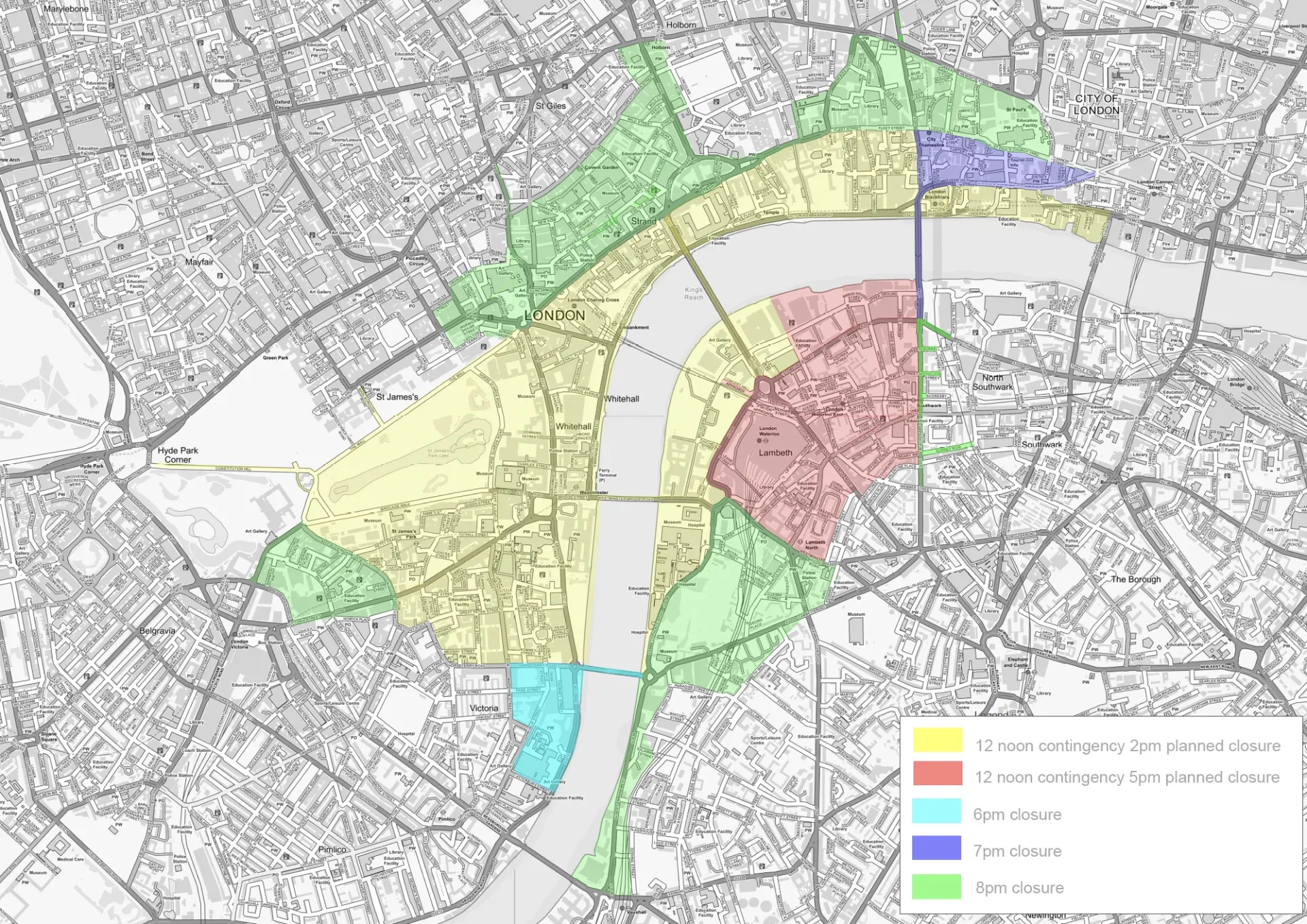 Map of New Year&rsquo;s Eve closures in central London