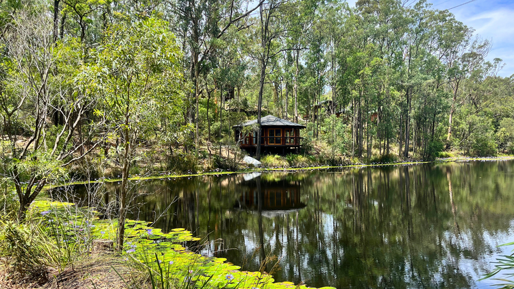 Lake with floating pavilion