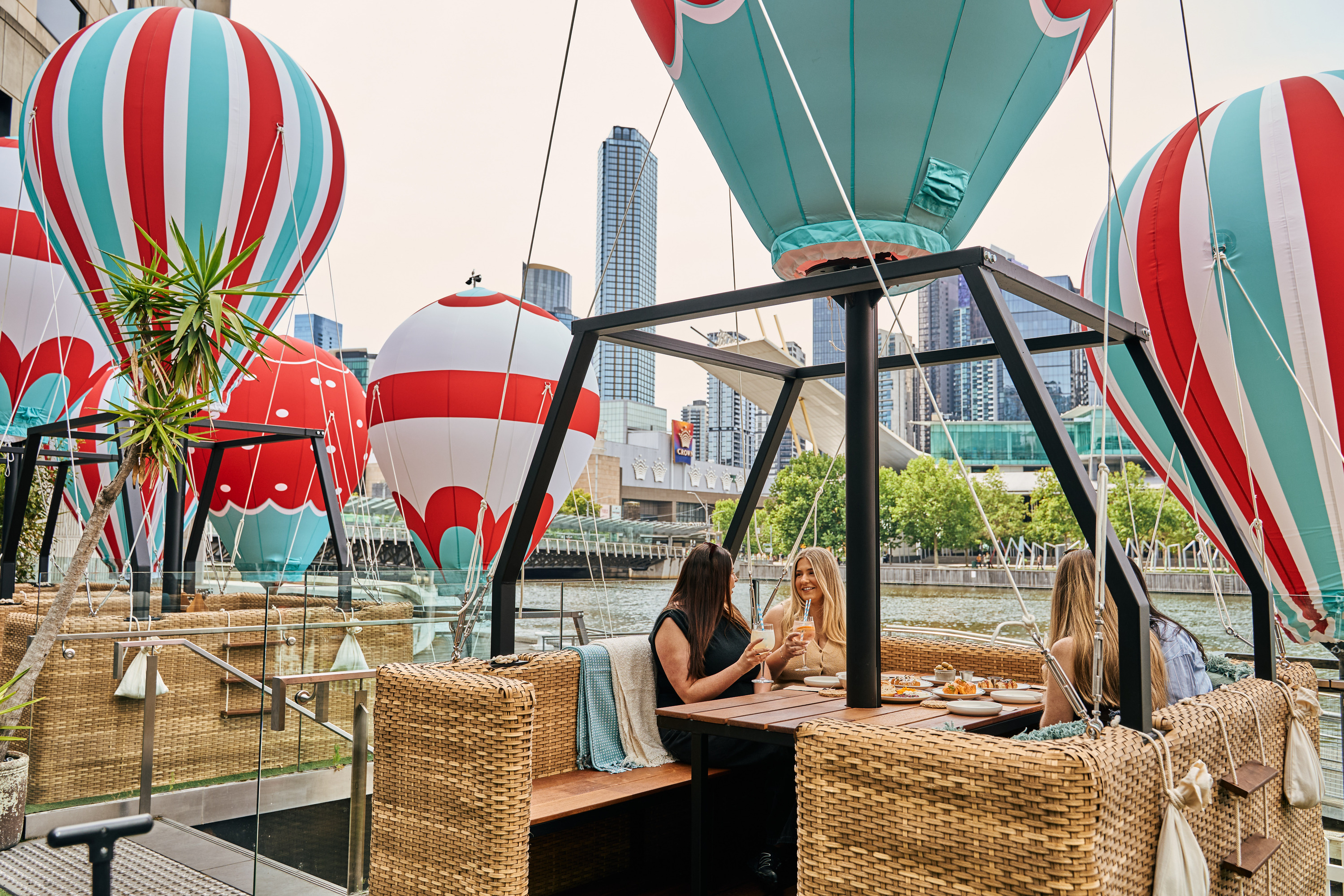 Australia's first-ever hot air balloon dining pods have landed in Melbourne