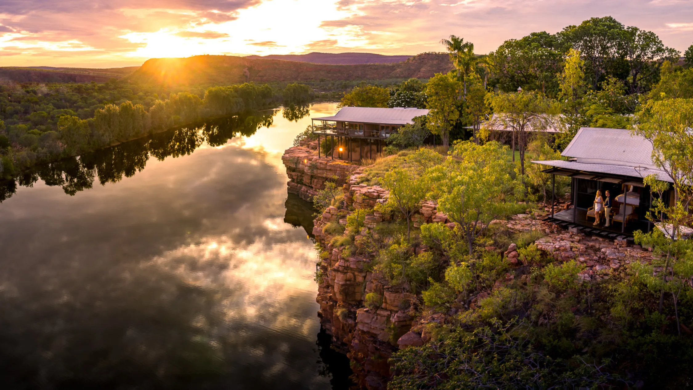 Aerial of lodge near river