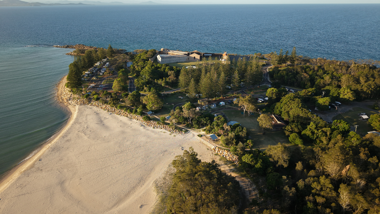 Trial Bay Gaol camping site aerial view Trial Bay Gaol camping site aerial view