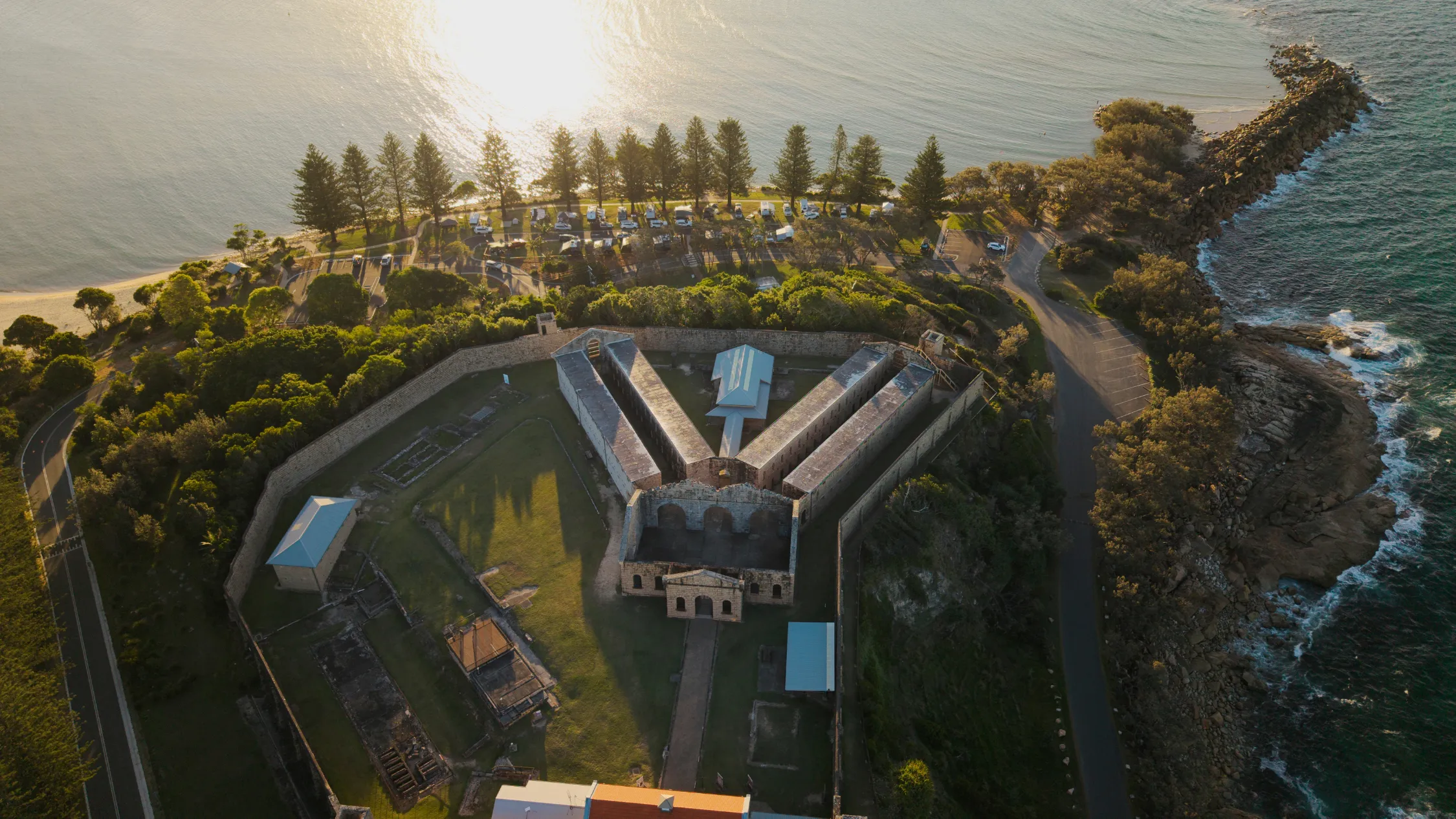Trial Bay Gaol camping site aerial view