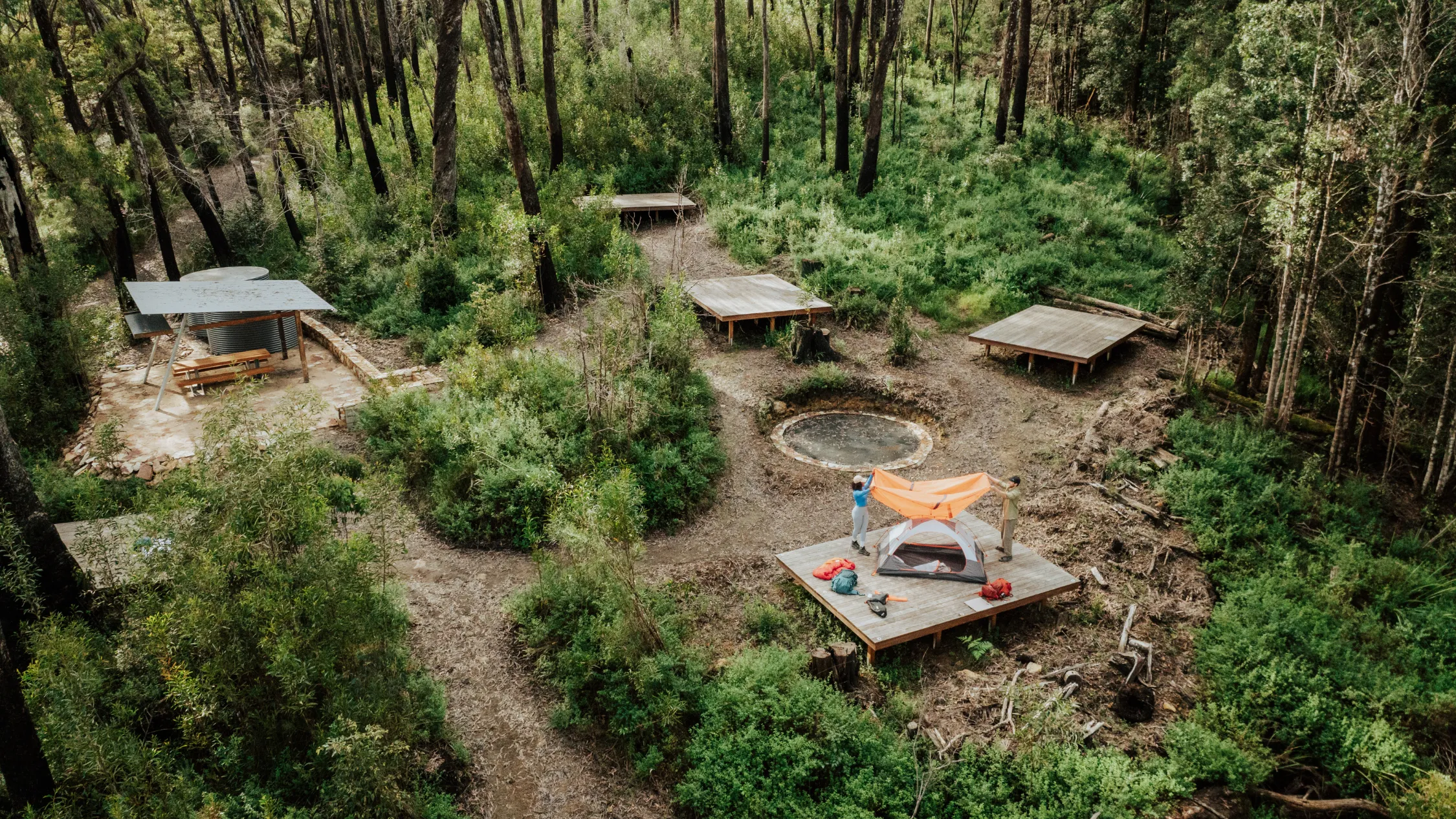 Hike camping site aerial view