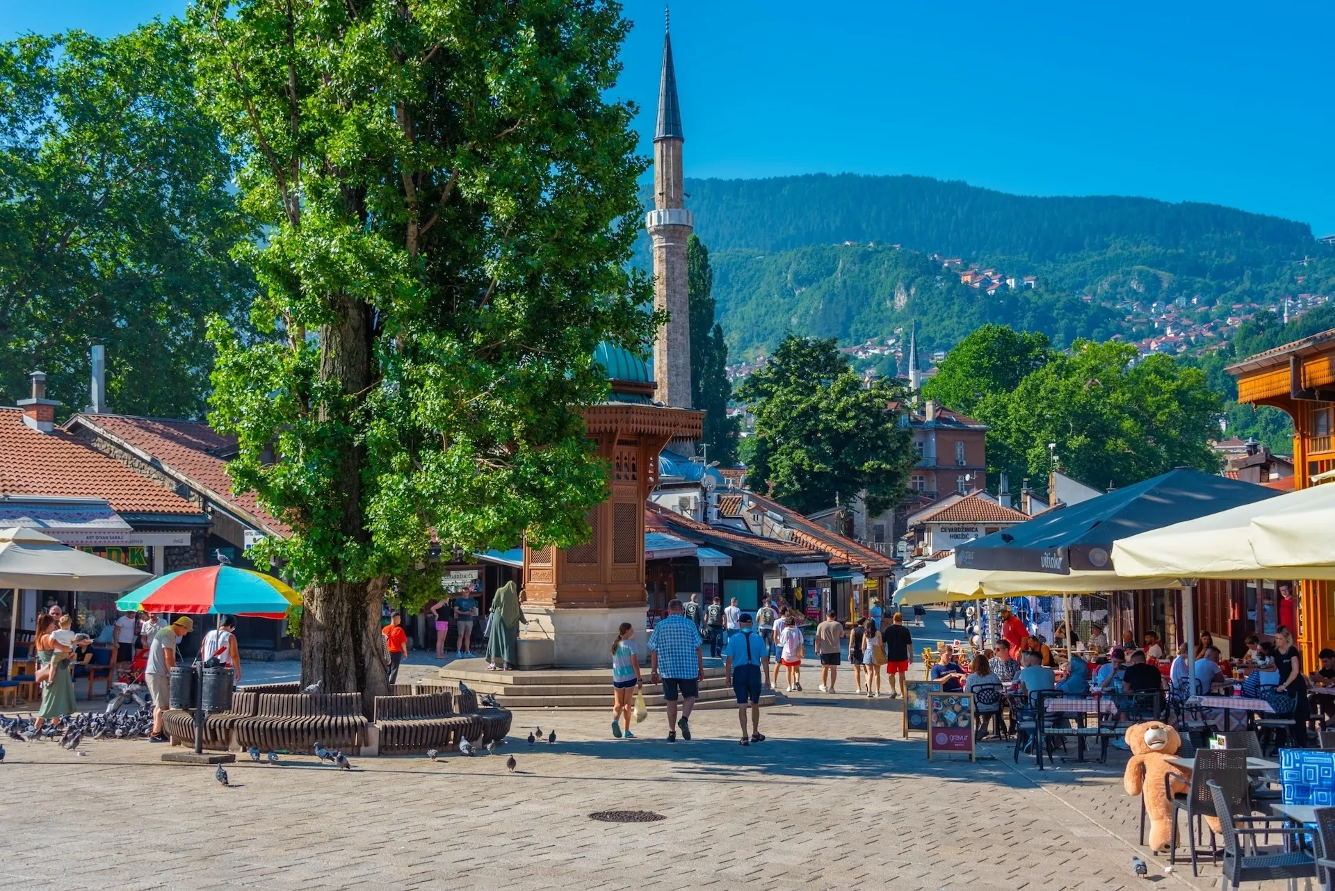 Sebilj fountain at Bascarsija square during a sunny day in Sarajevo, Bosnia and Herzegovina