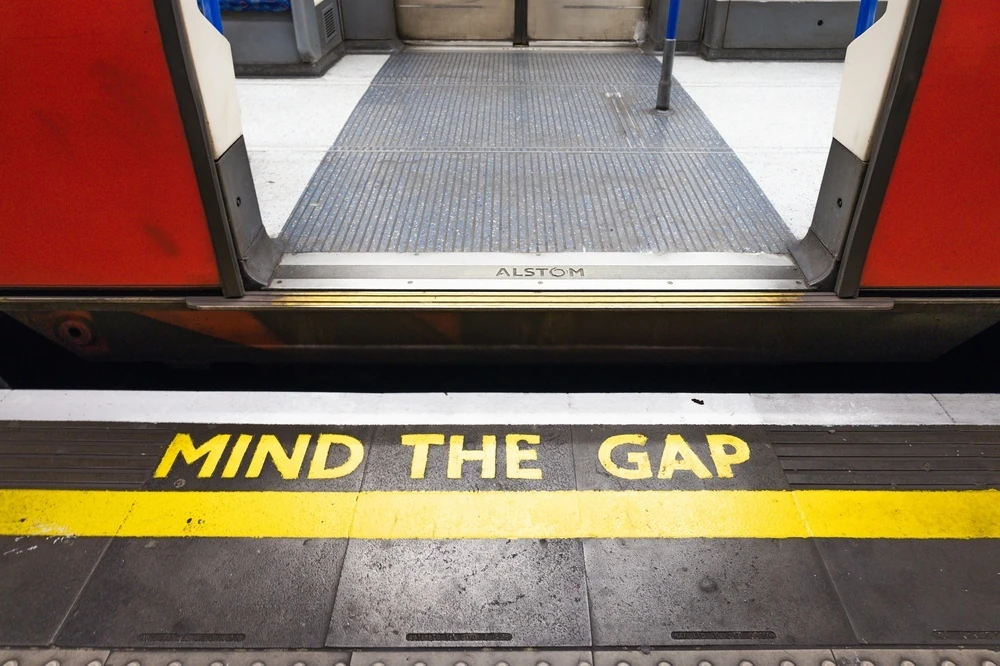 London tube train with Mind The Gap signage