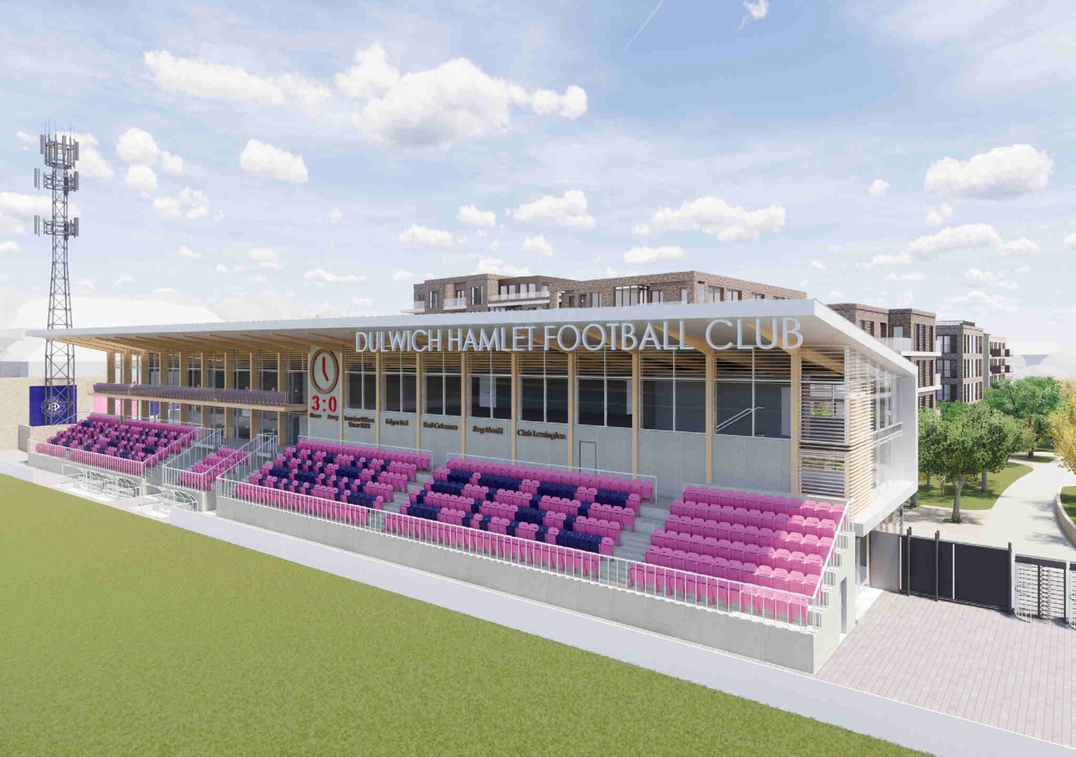 Render of Dulwich Hamlet football stadium