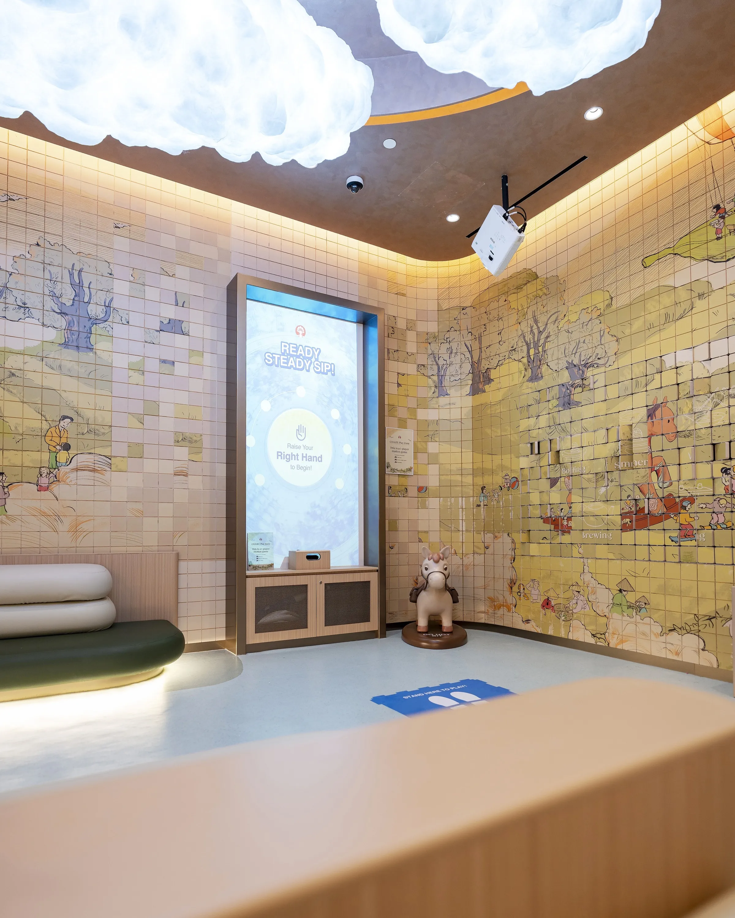 Digital screen for kids at Chagee Singapore's first family-friendly outlet at Suntec City