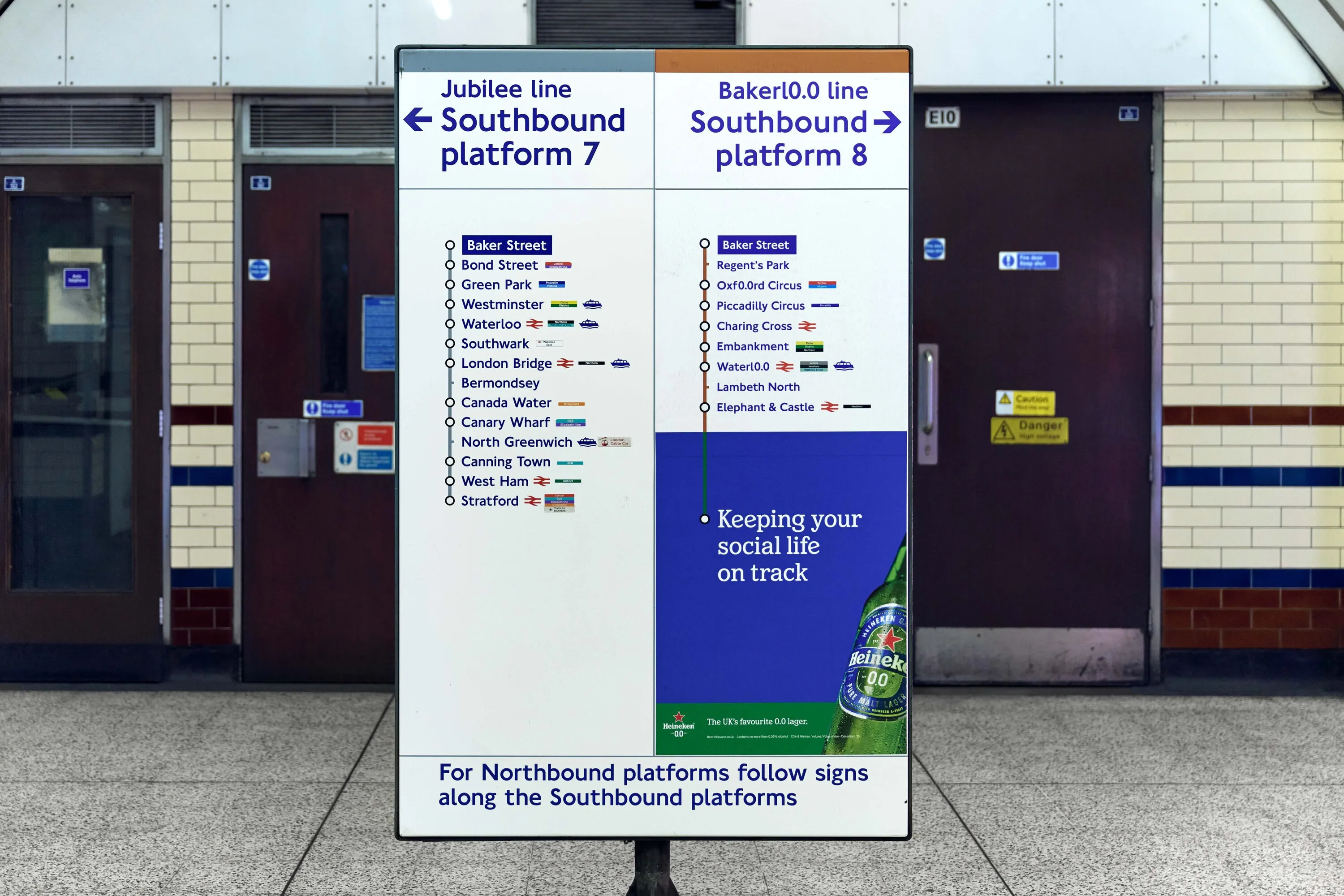 Tube sign rebranded with 'Bakerl0.0' and 'Oxfr0.0rd Circus'