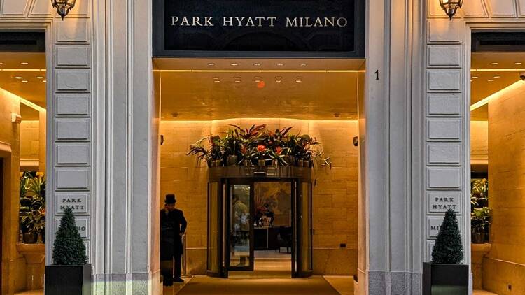 The main entrance at the Park Hyatt Milano in Milan, Italy 