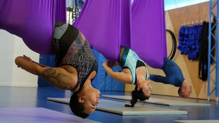 Do a downward dog in the air Do a downward dog in the air