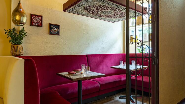 A corner booth at Al-Andalus 