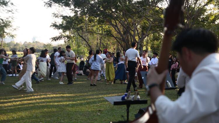 Drift between relaxed sounds and borrowed picnic mats at Music in the Park series