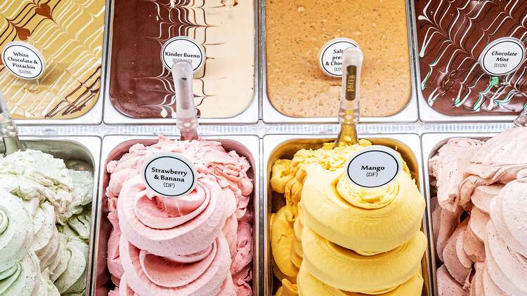 Gelato flavours on display 