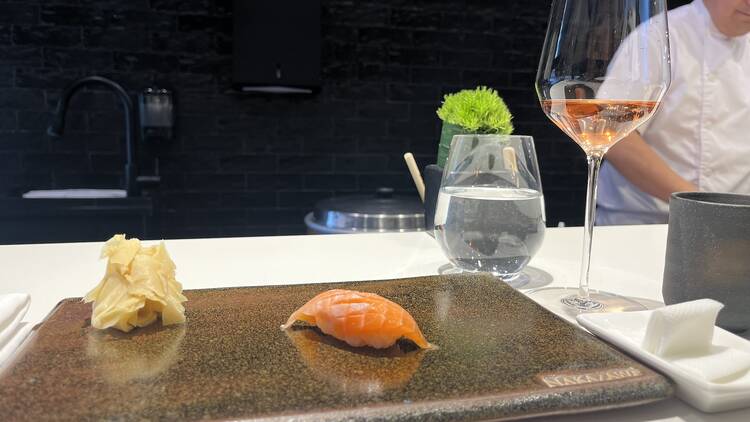 Salmon sushi on a plate 