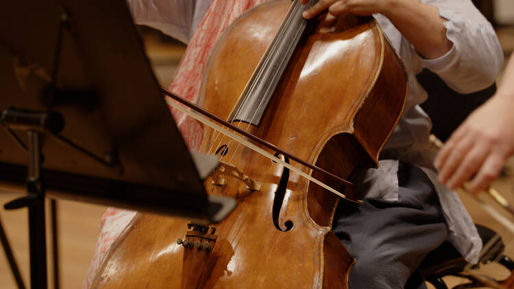Playing a cello