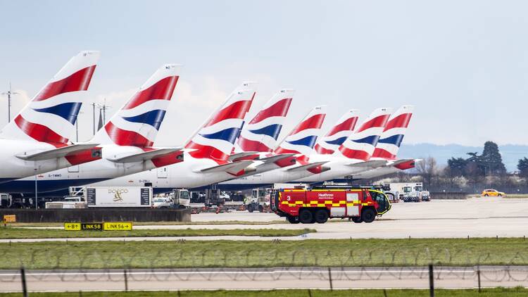 British Airways planes on the runway at London Heathrow airport