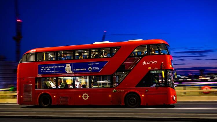 Bus at night in London