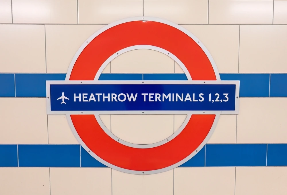 Heathrow Terminals 1, 2 and 3 sign on the London tube
