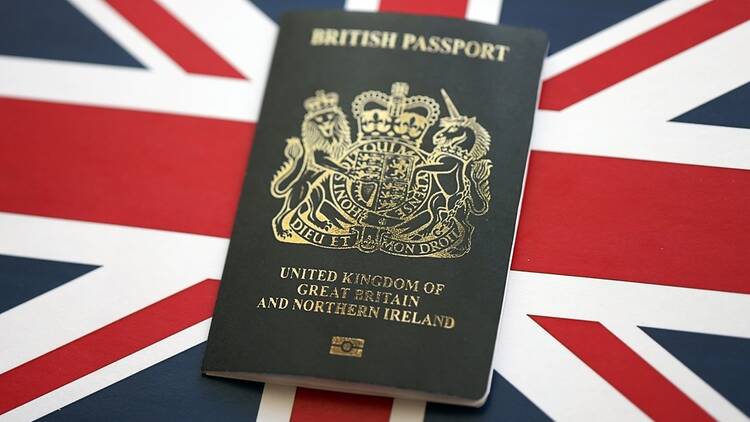 British passport on a Union Jack background