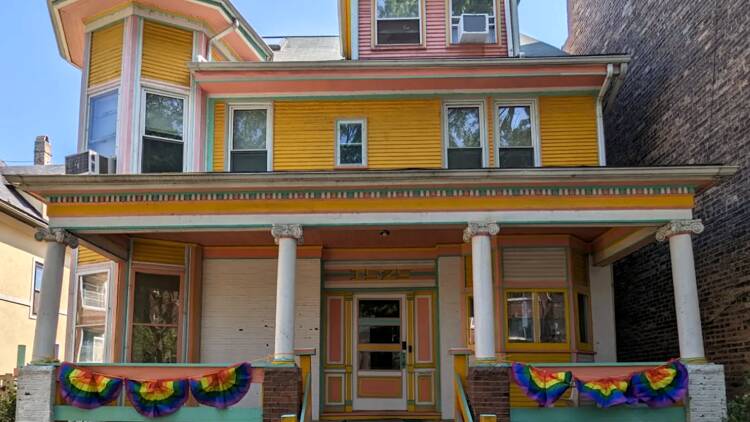 An exterior photograph of the Candyland house. 