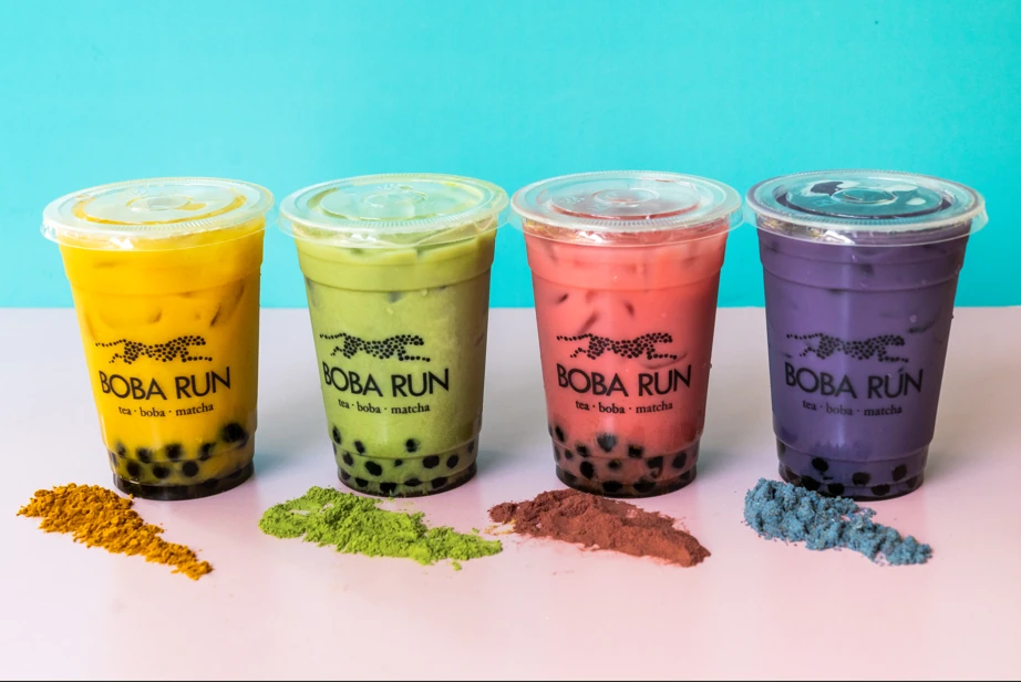 Four bubble tea flavours lined up