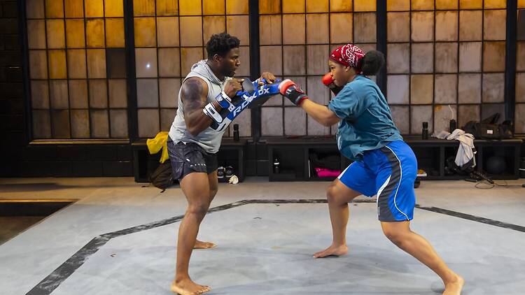 Aigner Mizzelle as LIL, with Okieriete Onaodowan as BIG in The Monsters, written and directed by Ngozi Anyanwu