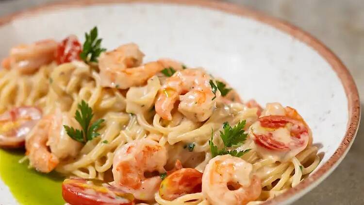 Spaghetti com camarões