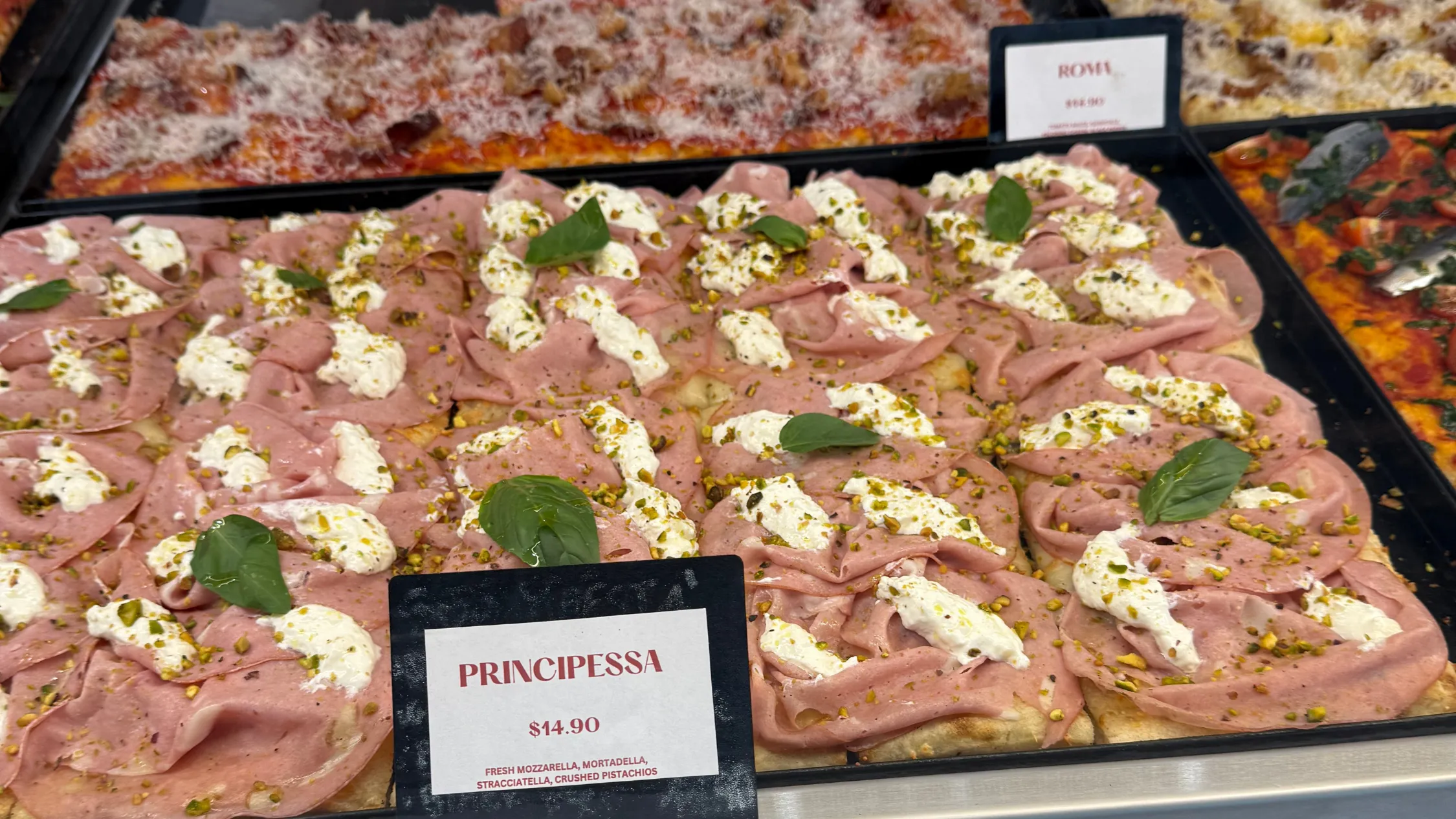 Mortadella pizza from La Dea Pizza at the Sydney Fish Market