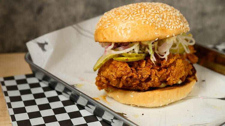 The 20ft Hot Chicken Burger from the 2026 Fried Chicken Championships