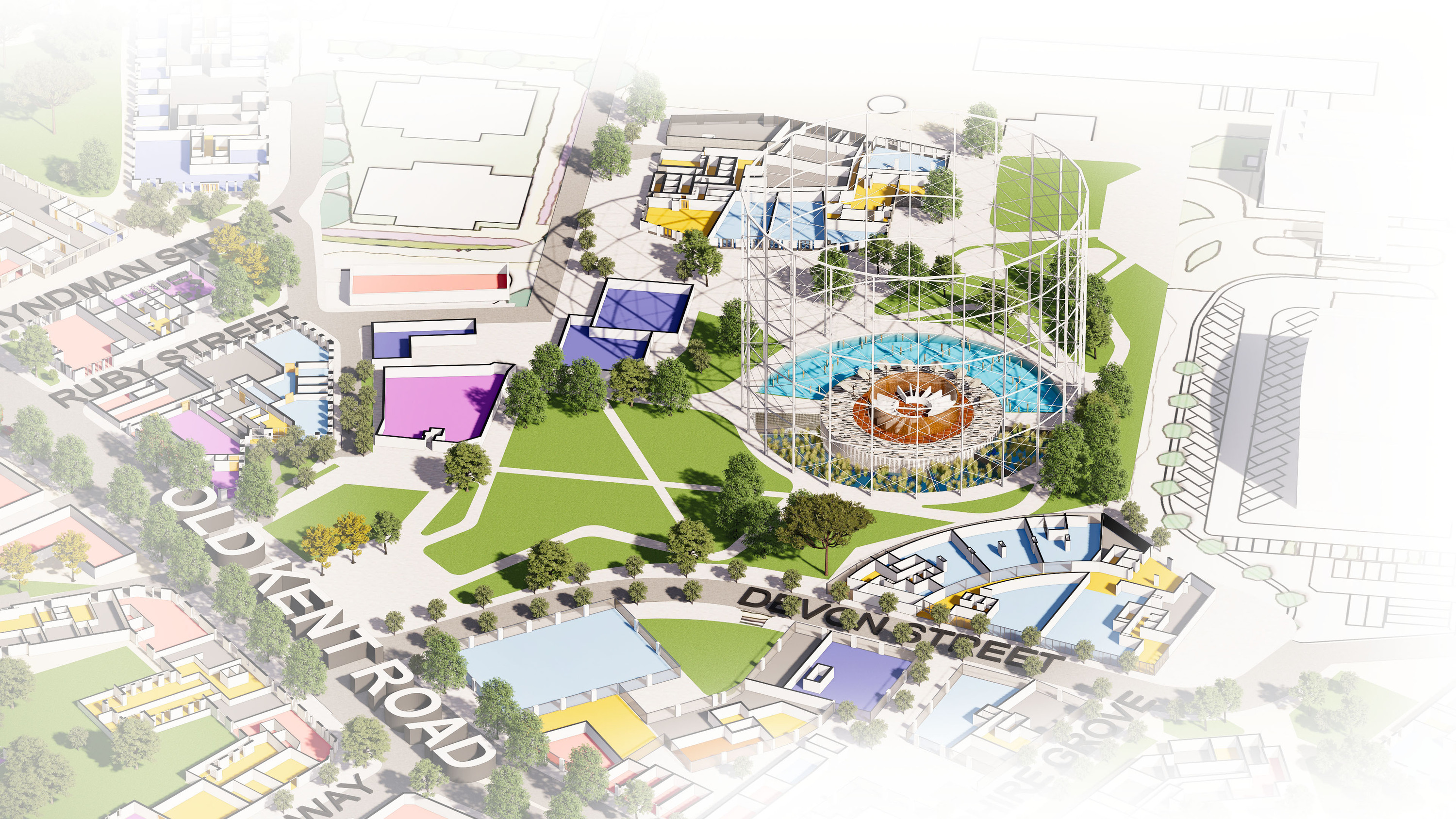 Render of the potential Old Kent Road wild swimming pool