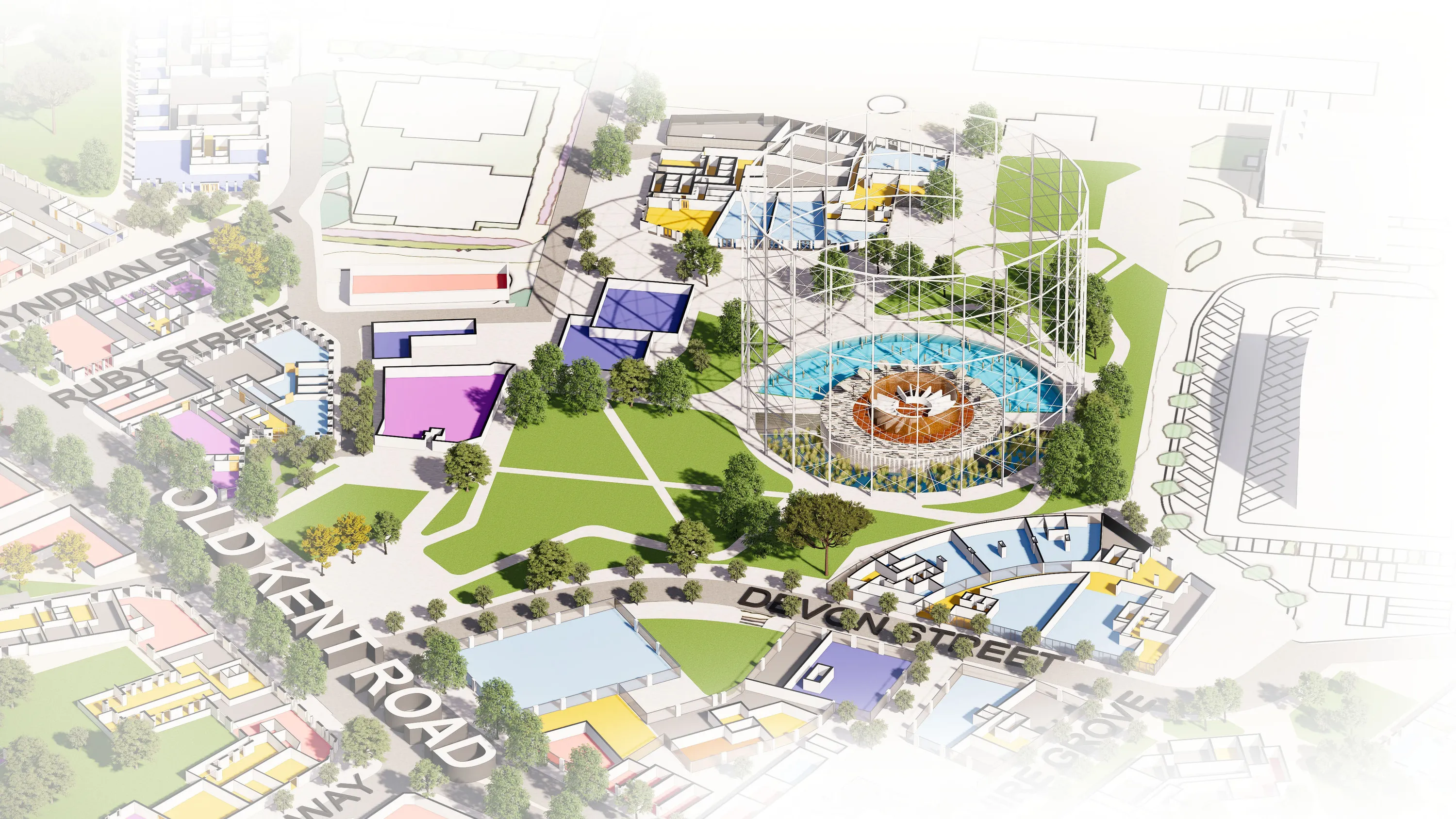 Render of the potential Old Kent Road wild swimming pool