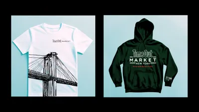 An image of a white t-shirt and a hoodie. 