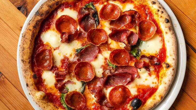 A pepperoni pizza from Via Tevere