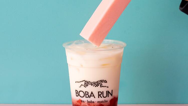 Boba Run drink on a turquoise background