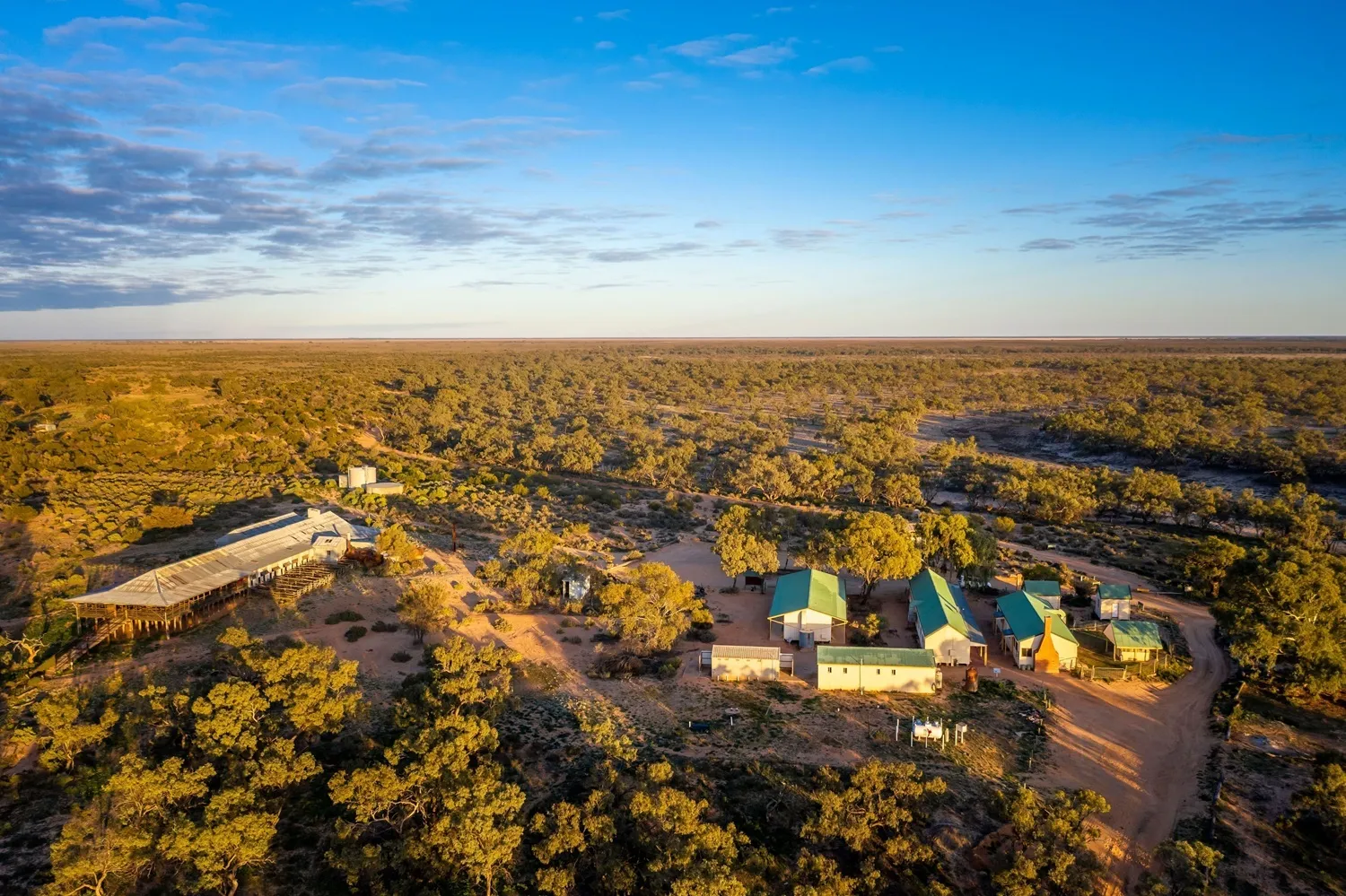 Aerial photo of Kinchega Woolshed and Kinchega Shearers Quarters