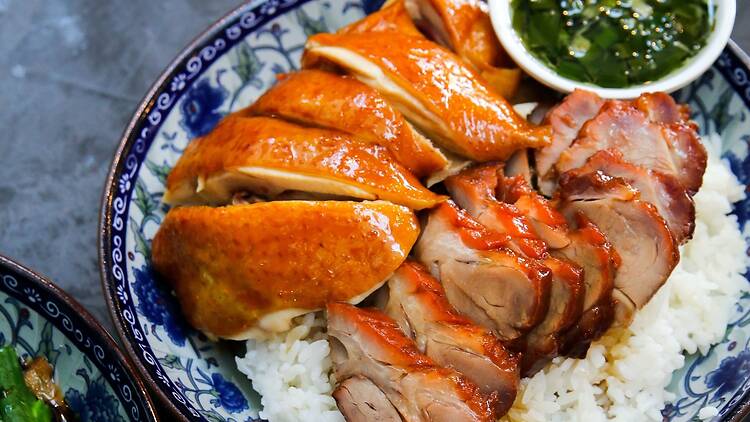 A plate of Chinese BBQ by Heritage at Time Out Market Vancouver