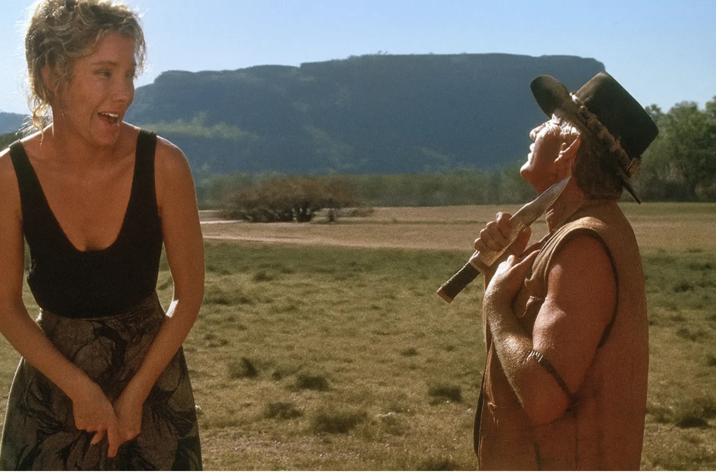 Mick and Sue from Crocodile Dundee at Nourlangie, Mick shaves with his knife