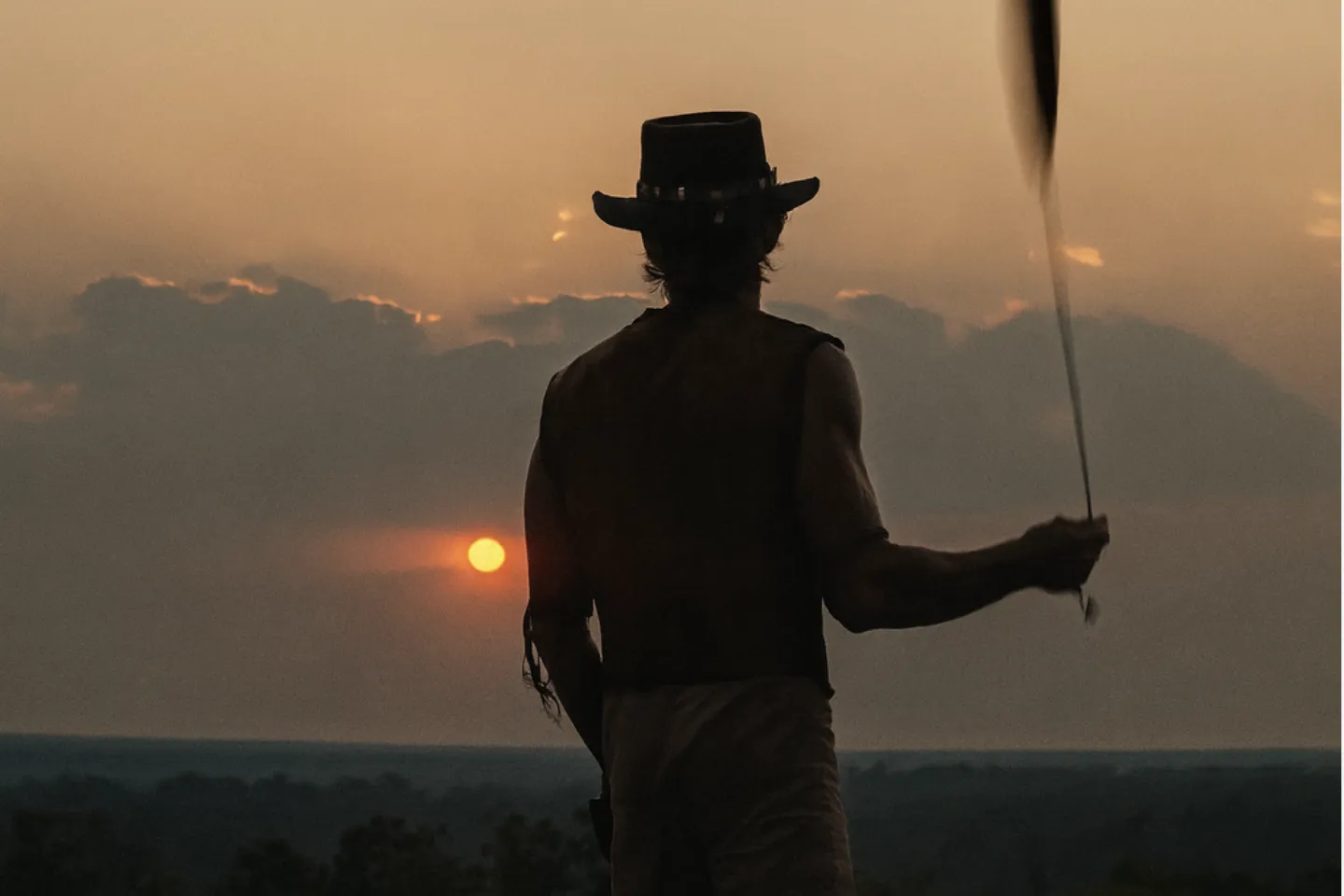 Mick from Crocodile Dundee at sunset