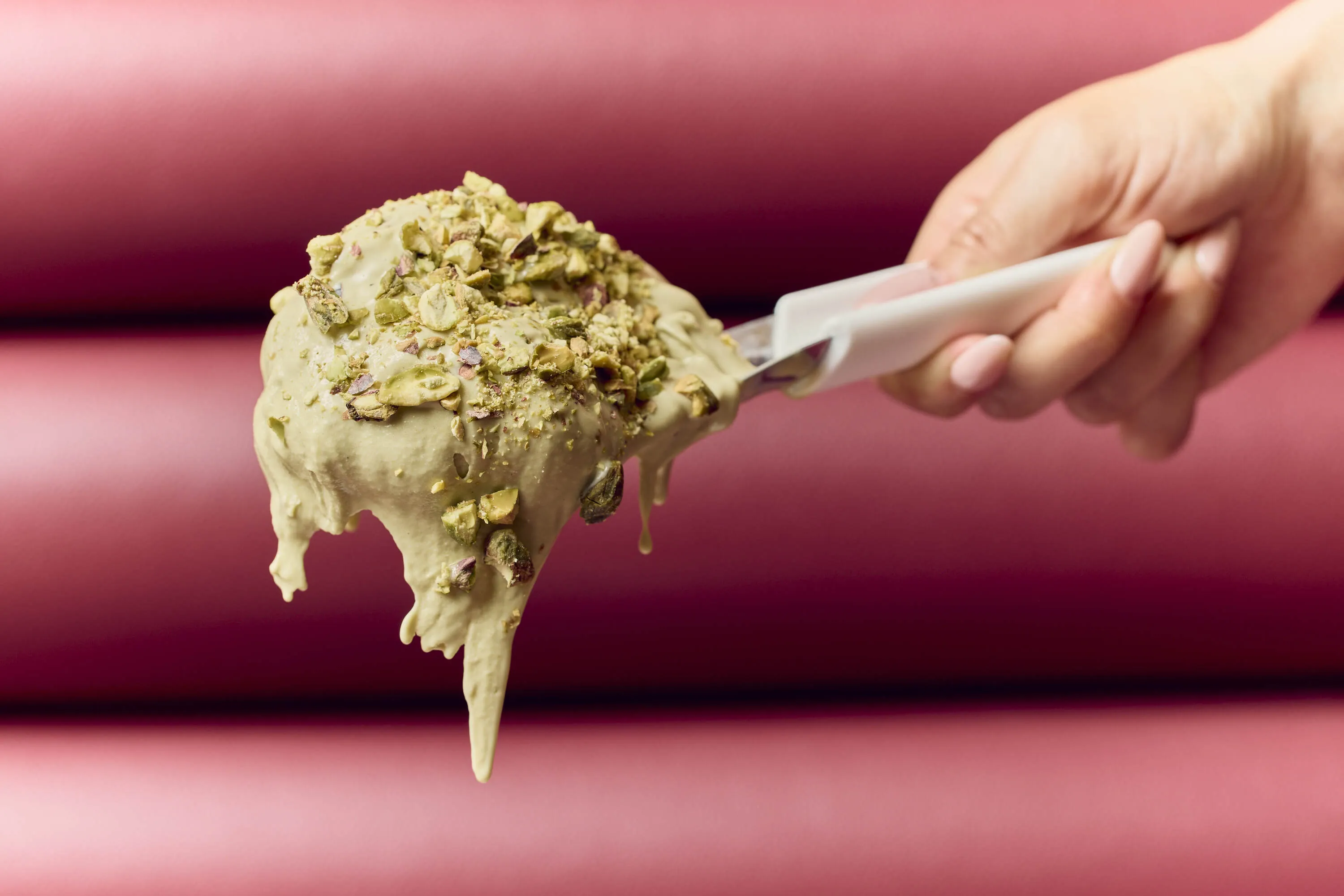 A scoop of pistachio gelato.