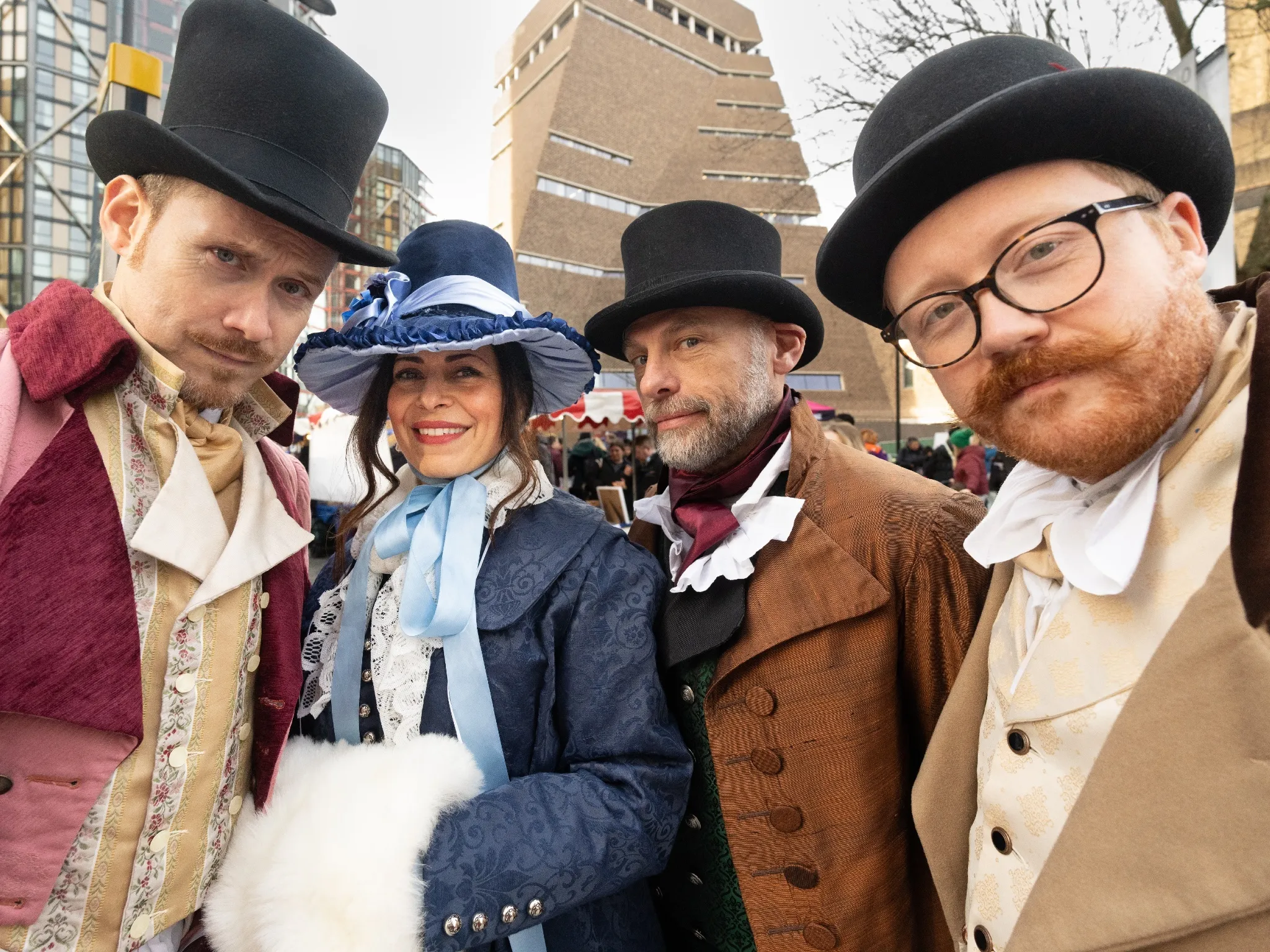 A group of actors dressed in Victorian clothing at Bankside&rsquo;s Frost Fair