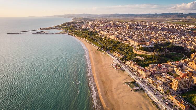 Aerial View of Gela City, Caltanissetta, Sicily, Italy, Europe