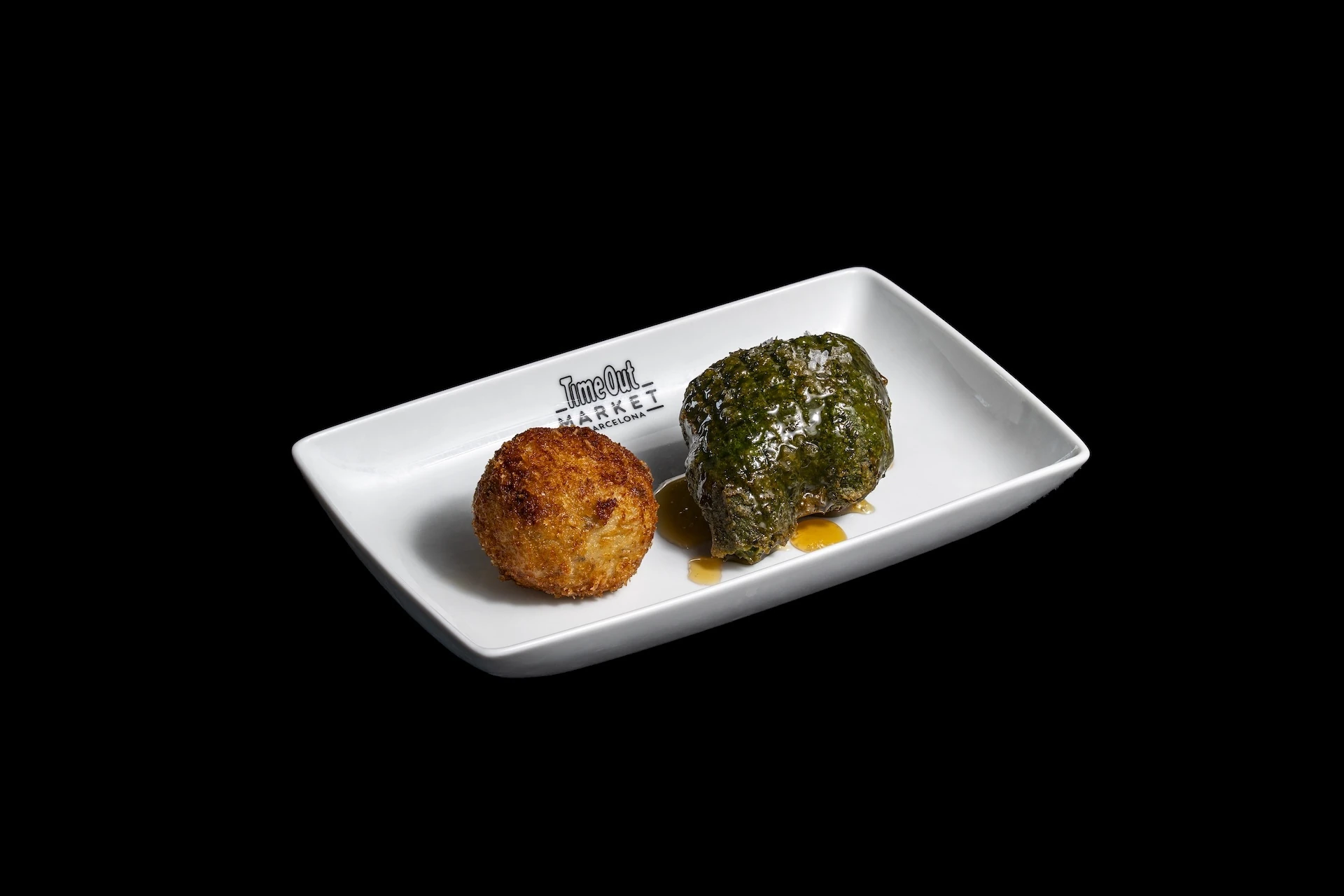 Bunyol d&rsquo;espinacs amb mel d&rsquo;alta muntanya i croqueta de carabass&oacute; amb idiazabal i formatge catal&agrave;, de Croquetelle