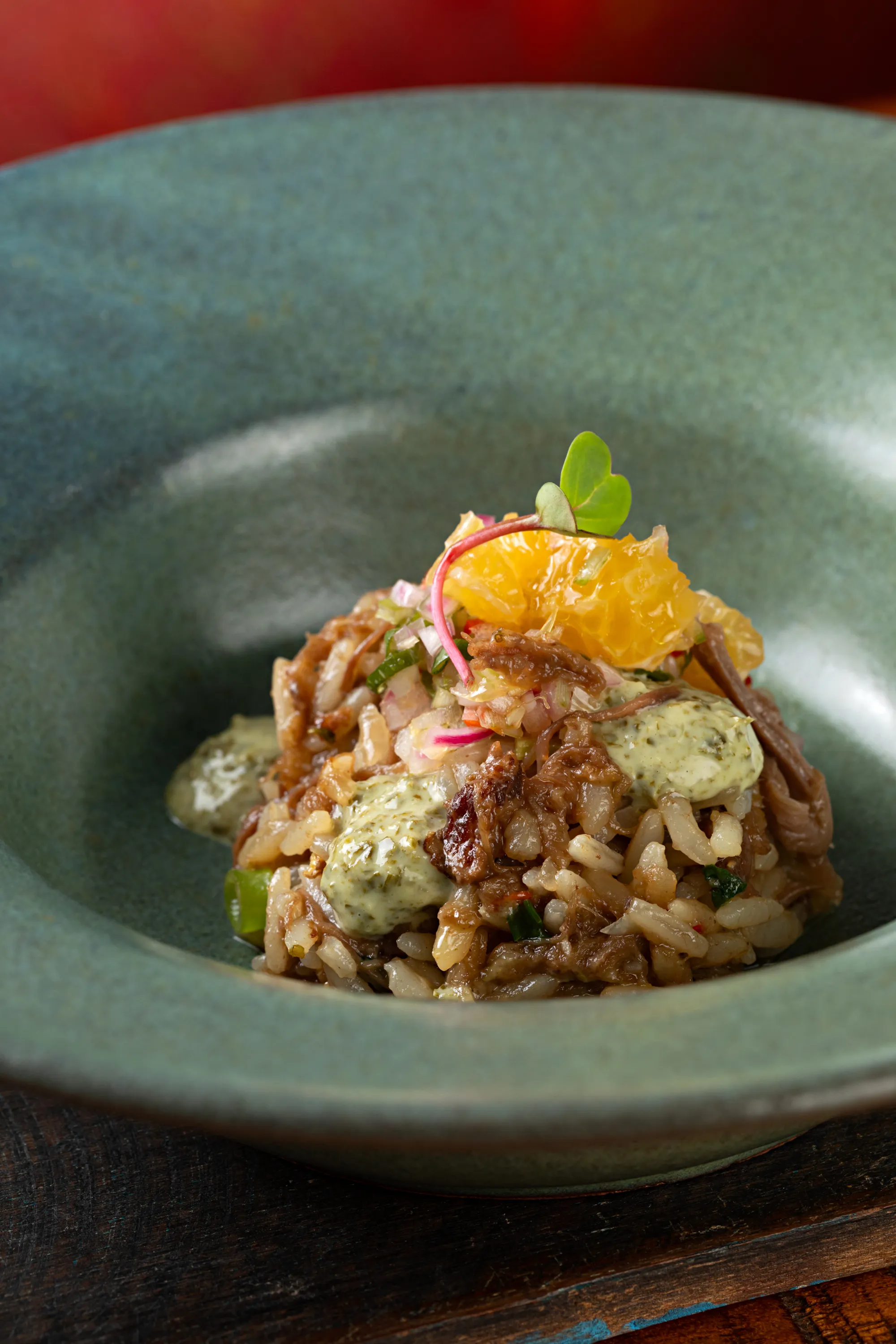 Arroz de Rabada com vinagrete de laranja e maionese de jambu 2