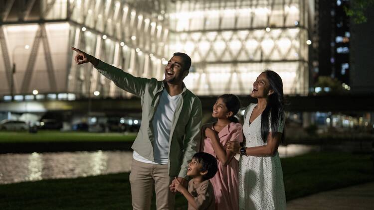 Family enjoying nightlife in Parramatta