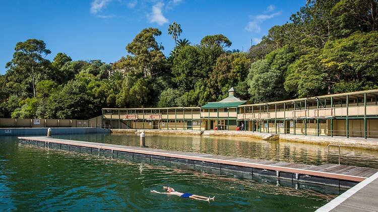 Man enjoying a swim in the Dawn Fraser Baths in Elkington Park, Balmain.