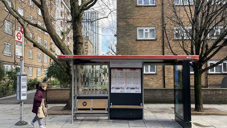 New bus shelter with seating in Southwark 